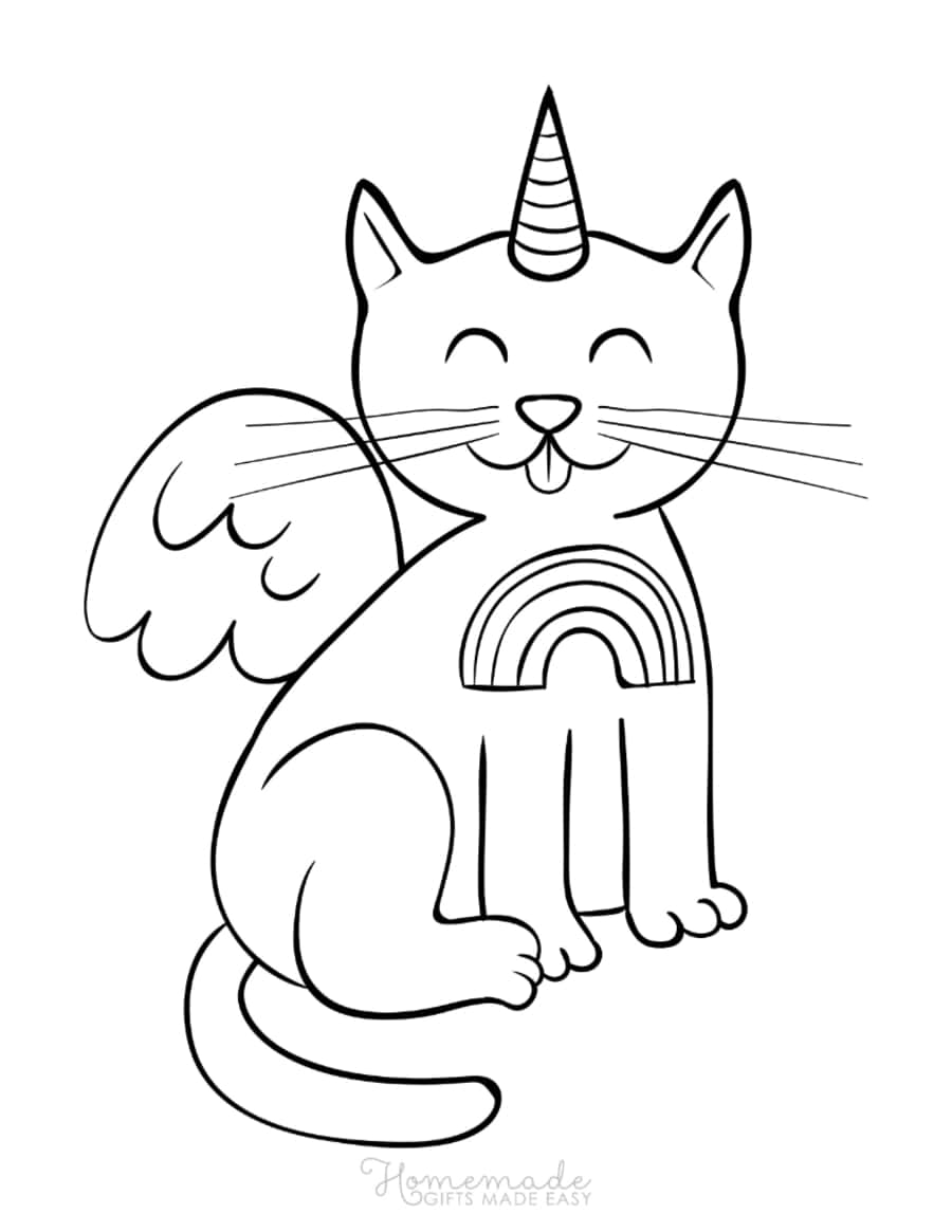 Winged Caticorn Whiskers Rainbow Unicorn Coloring Pages Pdf Free Vectors